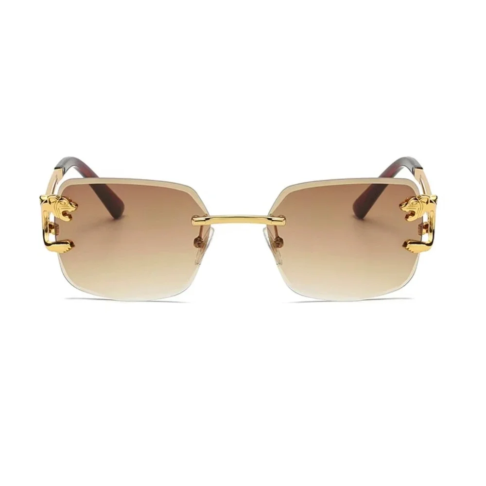 Sunglasses Men Square‎ Gold Leopard Designer Shades Fashion Eyewear Brown Lens